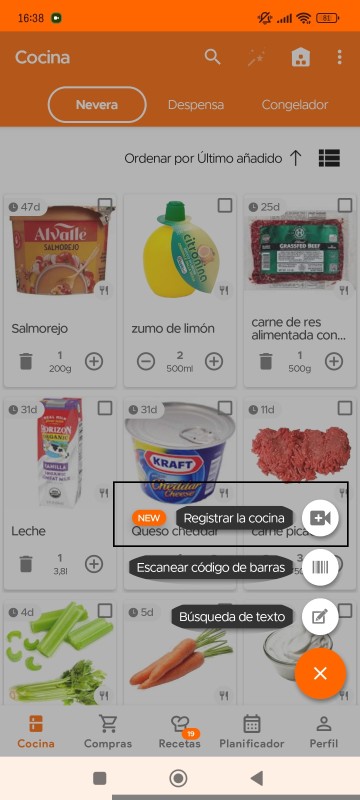 Kitchen page with Record Kitchen button